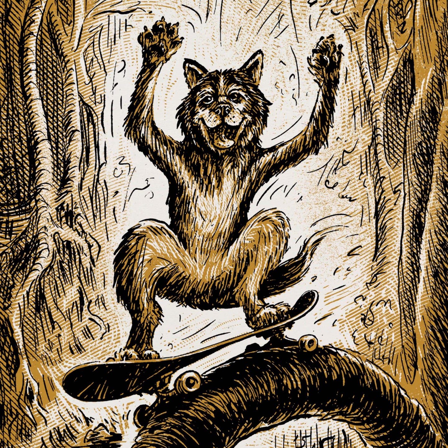Skateboarding Wolf Screen Print