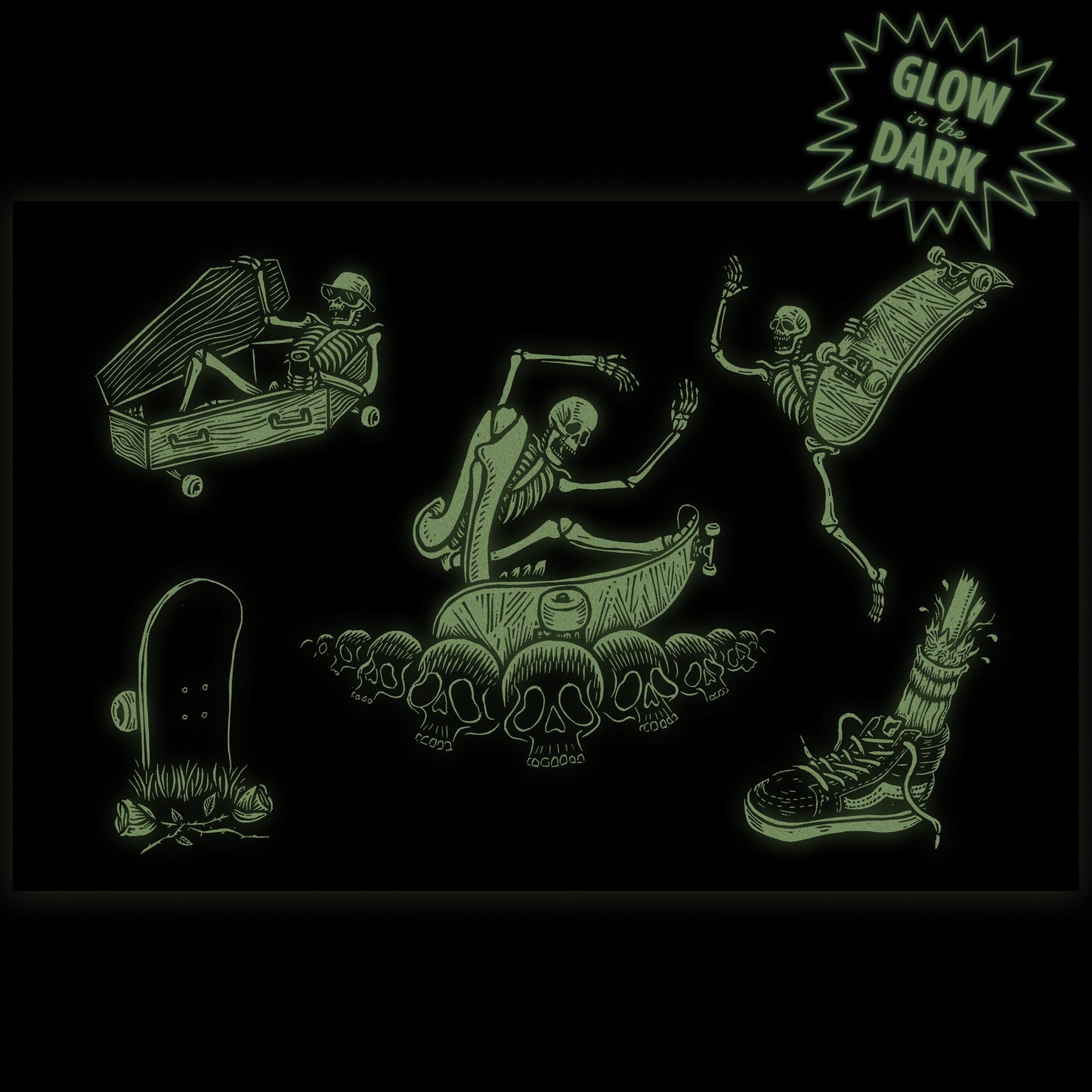 Glow in the Dark Skeleton Skaters Screen Print