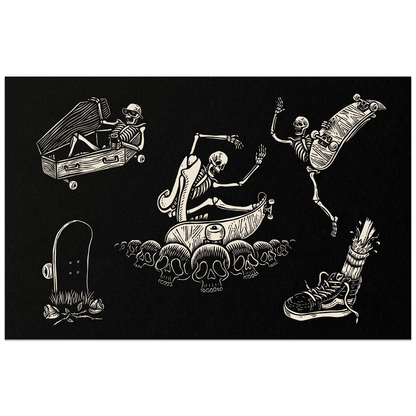 Glow in the Dark Skeleton Skaters Screen Print