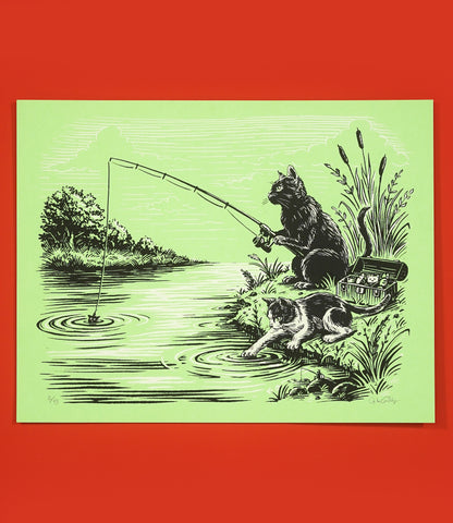 Cat Fishin' Screen Print- 100% Proceeds going to Saipan Humane Society