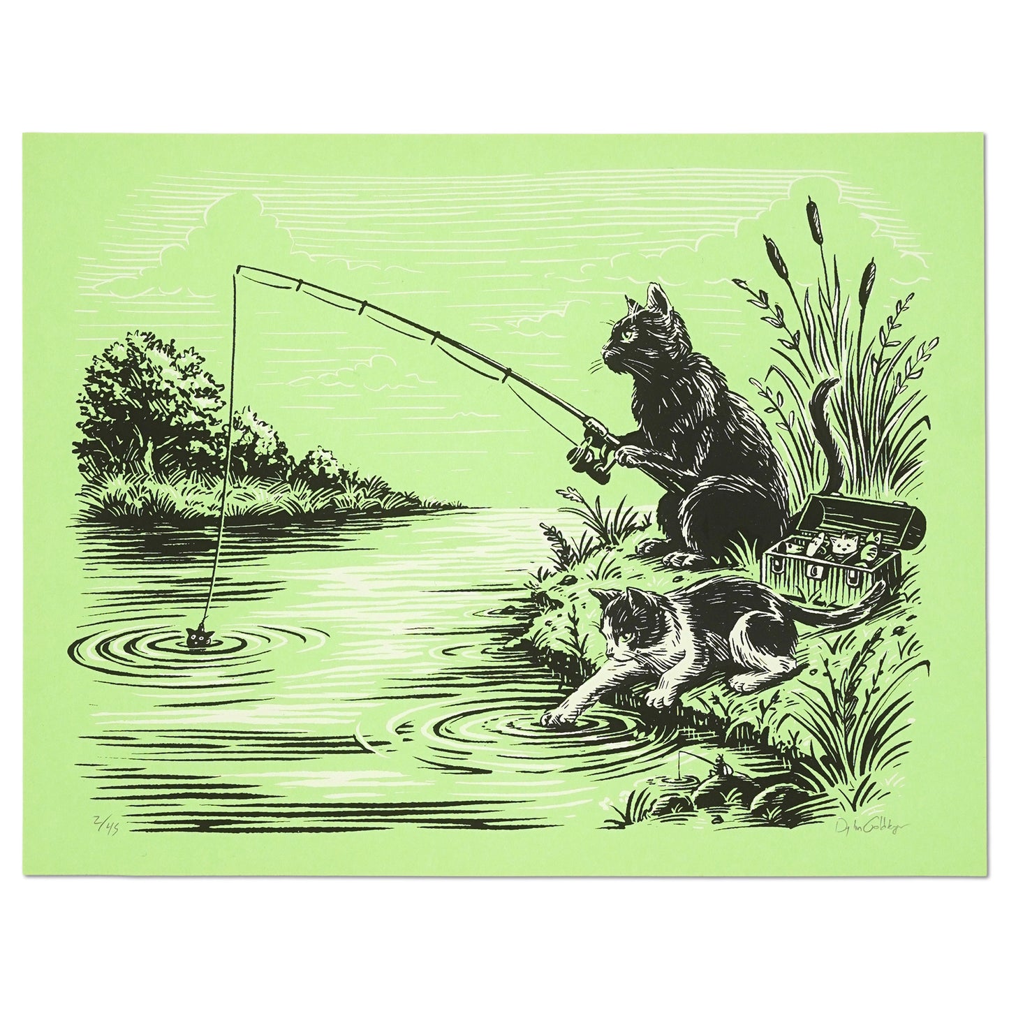 Cat Fishin' Screen Print