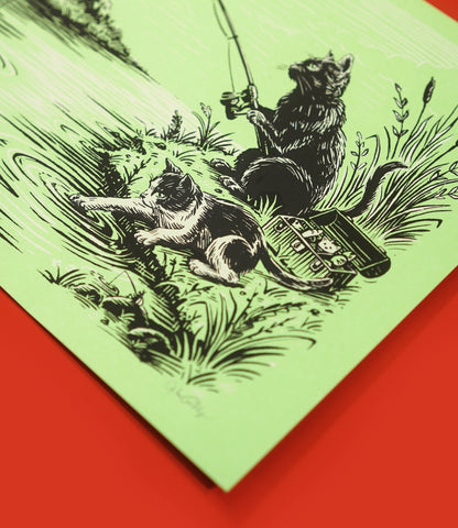 Cat Fishin' Screen Print- 100% Proceeds going to Saipan Humane Society