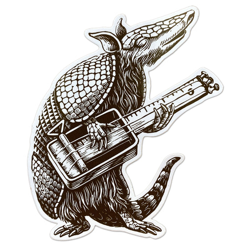 Armadillo guitar sticker in a brown line-art design