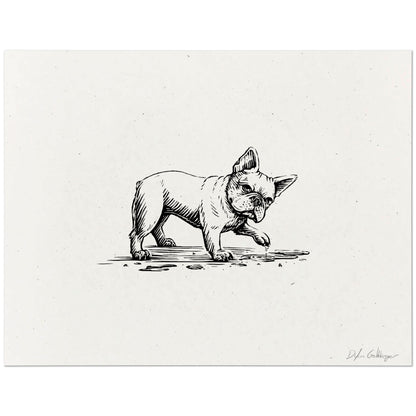 French Bulldog art print with a black ink drawing of a standing dog