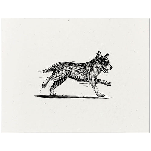 Australian Cattle Dog art print with a black ink drawing of a dog running