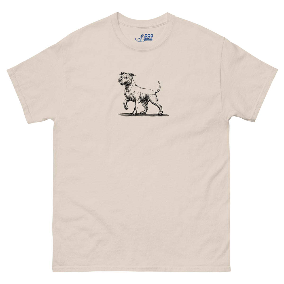 Natural Pit Bull T-shirt with a small black dog illustration on the chest