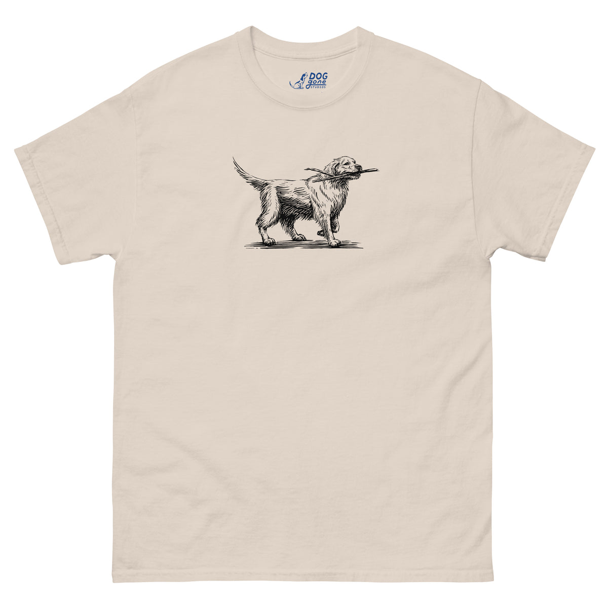 Natural Golden Retriever T-shirt with a small black dog illustration on the chest