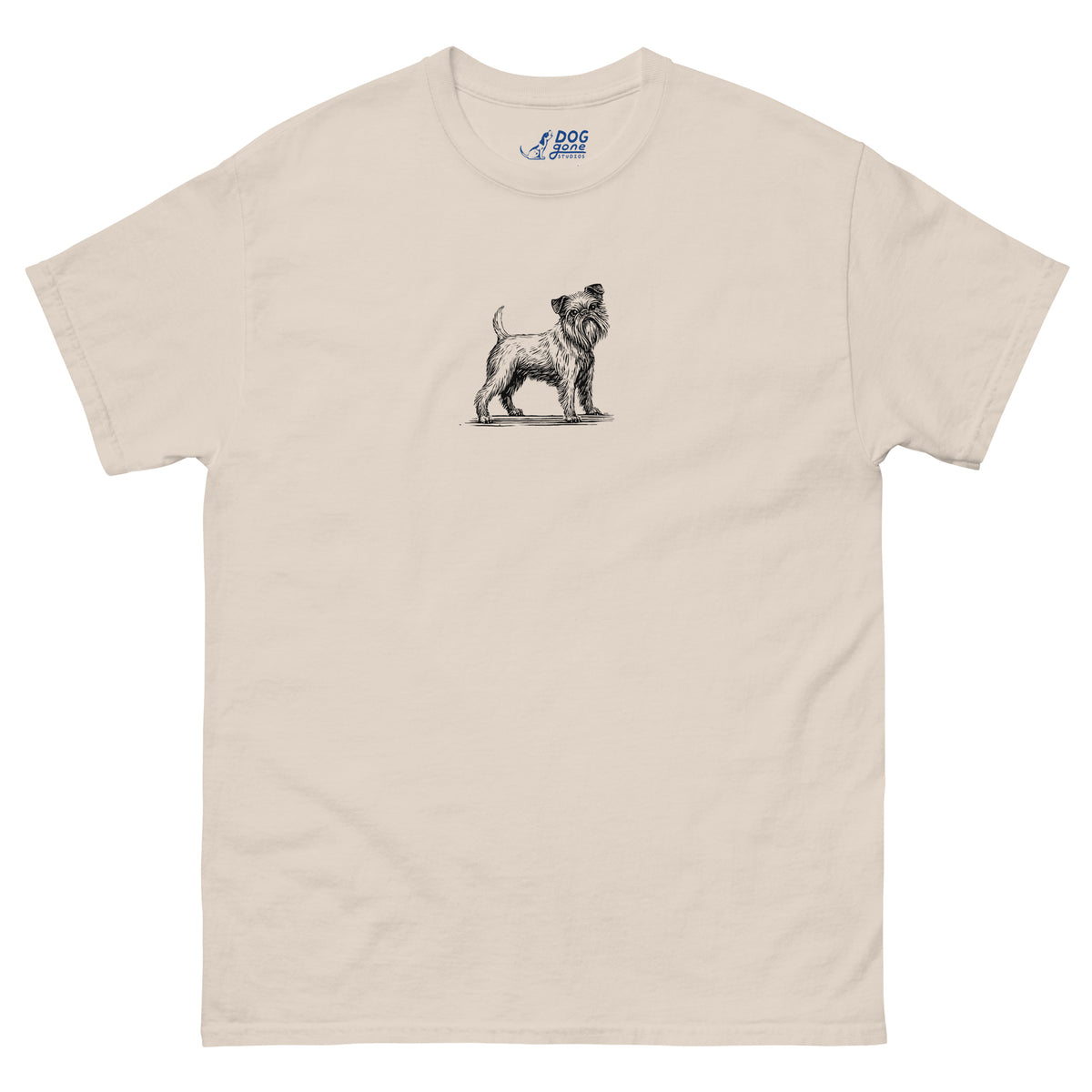 Natural-colored Brussels Griffon T-shirt with a small dog illustration on the chest