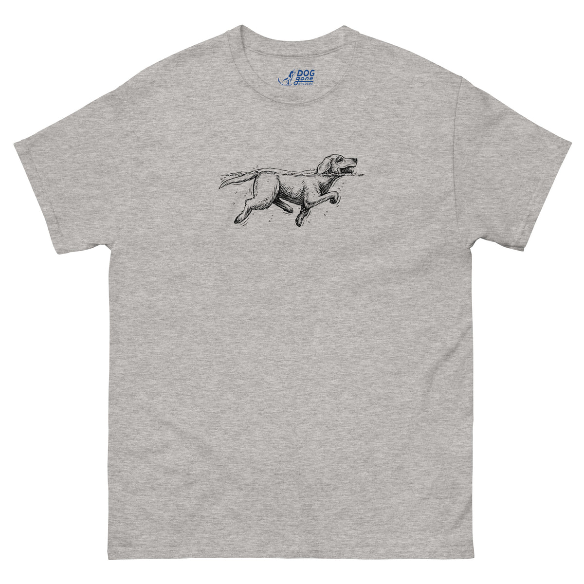 Sport grey Labrador Retriever T-shirt with a small running dog sketch on the chest
