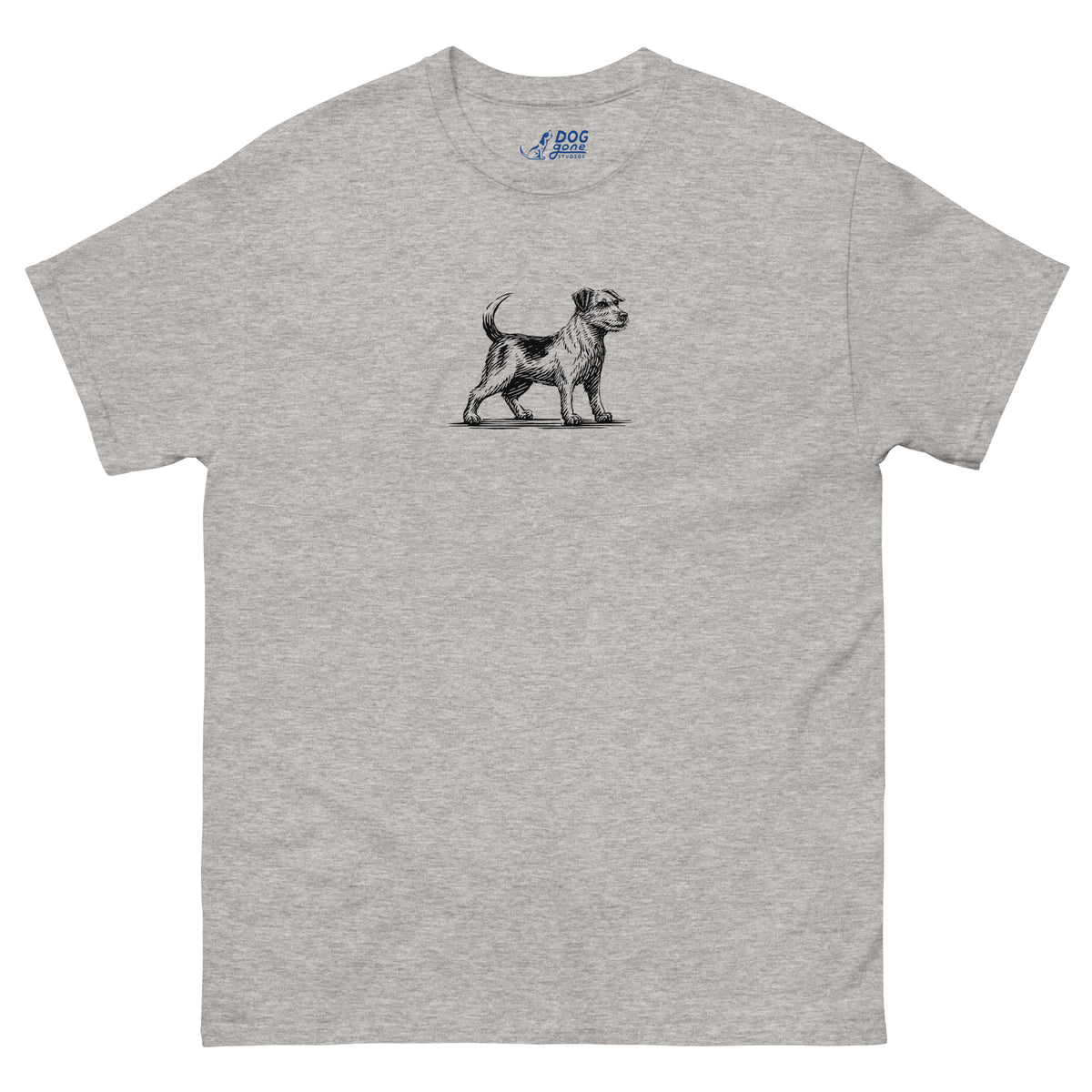 Sport grey Jack Russell Terrier T-shirt with a small black dog illustration on the chest