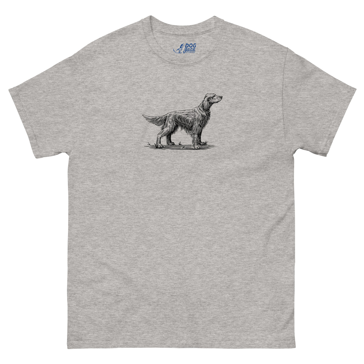 Sport grey Irish Setter T-shirt with a small black dog illustration on the chest