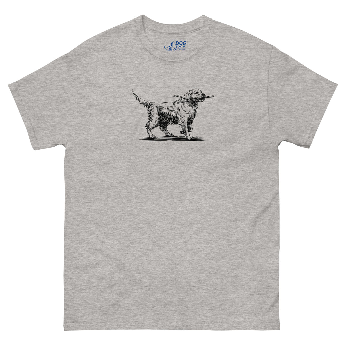 Sport grey Golden Retriever T-shirt with a small black dog illustration on the chest